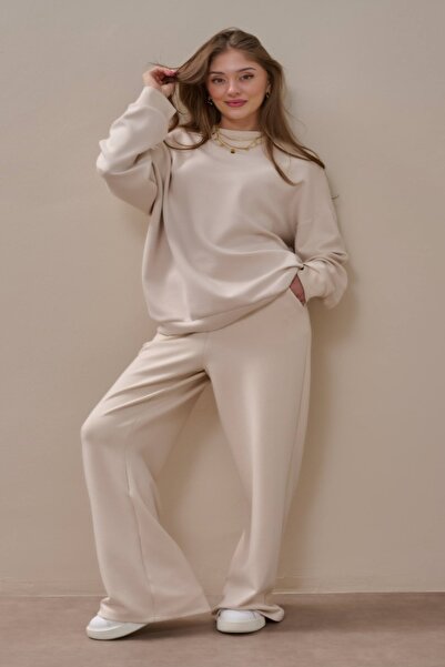 ARONA KADIN SCUBA EKRU RENK ALT ÜST EŞOFMAN TAKIM