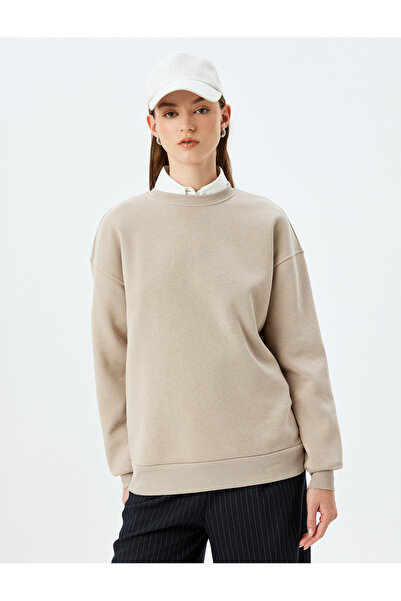 Koton Βασικό φούτερ με μακρυμάνικο λαιμόκοψη με τρία κλωστές