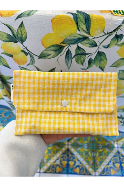Sumicorn Design Yellow Gingham - Washable Mini Wallet with Snap Detail, Bag Organizer