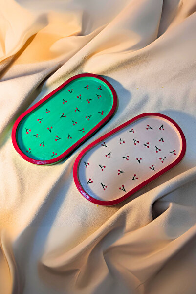 waimai 2'li Takı Tabağı Kiraz Desenli Takı Tabağı Handmade El işi Takı Tabağı...