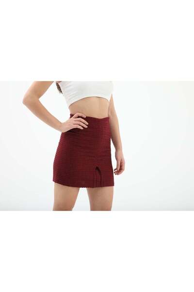 VAPUR TEKSTİL Плісирована спідниця з блискавкою з твіту - бордова