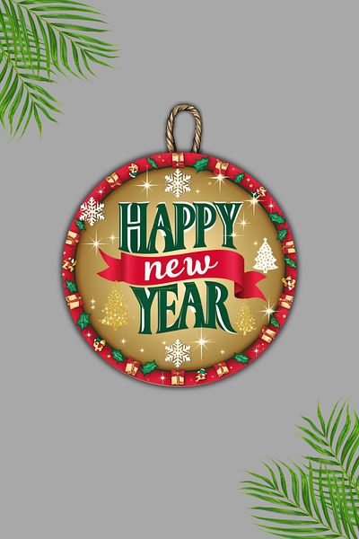 Dormot Home Modern Wooden Door Ornament - New Year, Happy New Year Wall Ornament - Outdoor Door Ornament