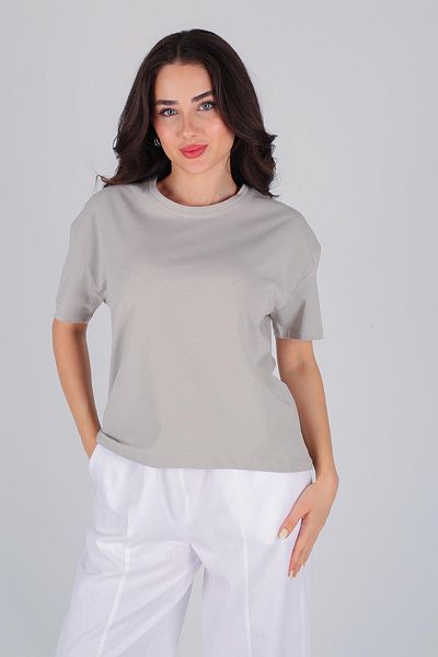 FACETTE Γυναικείο γκρι Basic κοντομάνικο μπλουζάκι