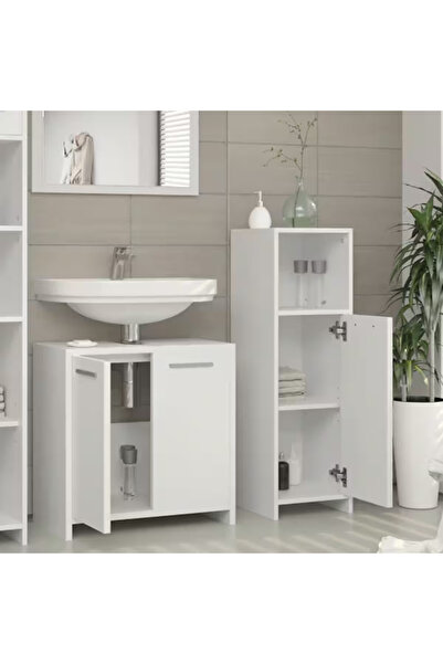 YURKUR MOBİLYA banyo mobilya seti, beyaz, 3 parça