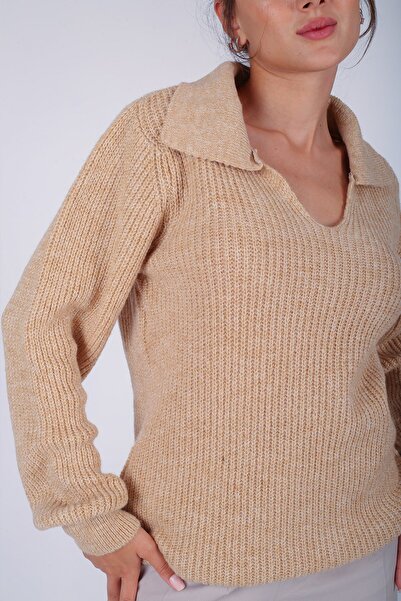 FACETTE Women's 202233449 Camel Polo Neck Soft Sweater