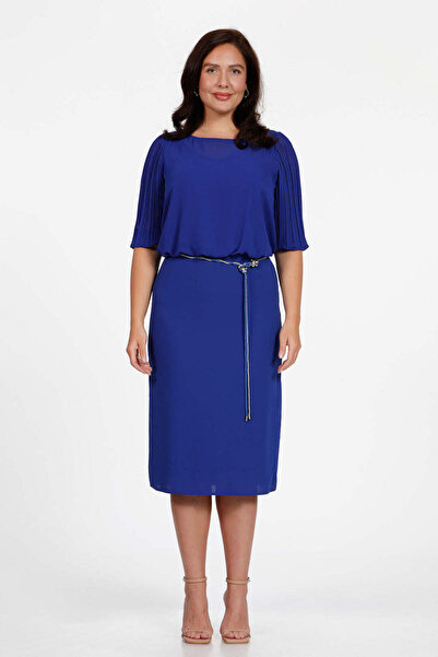 Gemko Kolları Piliseli Kemerli Elbise - Saks