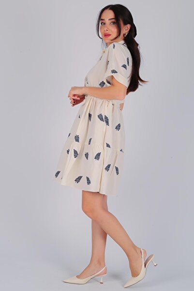 FACETTE Women's Black Embroidered Short Sleeve Dress