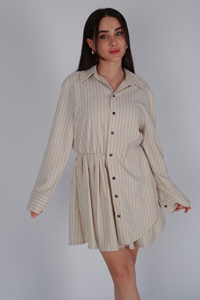 FACETTE Women's Line Pattern Button Detailed Dress