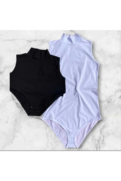 TRİYA FASHİON White and Black 2-Piece Lycra Viscose Badi-Atlet - Zero Sleeve (Sleeveless)
