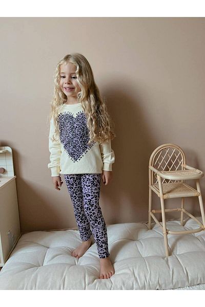 hira kids collection Leopard Printed Hearted Tights Girl's Bottom Top Set