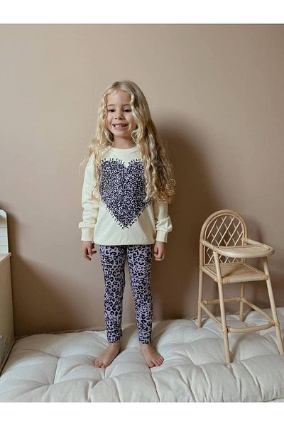 hira kids collection Leopard Printed Hearted Tights Girl's Bottom Top Set