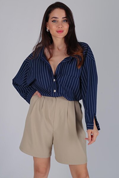 FACETTE Γυναικεία βερμούδα FC Μπεζ ελαστική μέση