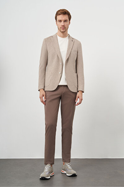 Morven Ανδρικό ΑΝΟΙΧΤΟ ΚΑΦΕ Πλεκτό Trend Slim Fit Μονό Πέτο Μπουφάν