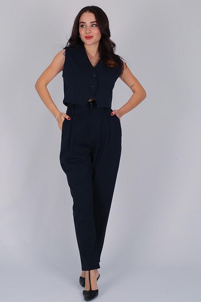 FACETTE Women's Navy Blue Buttoned Short Vest