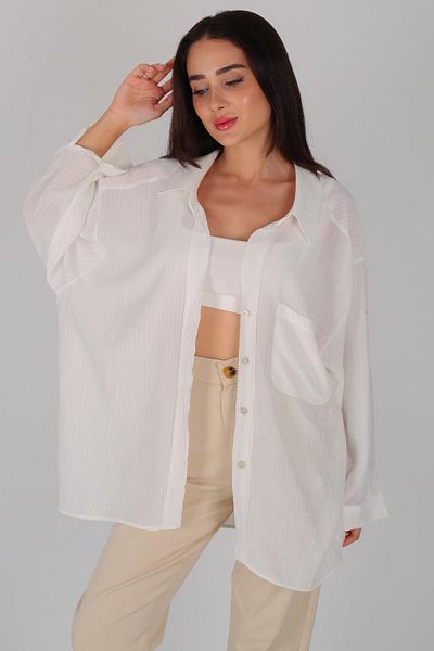 FACETTE Cămașă albă oversize pentru femei - fără umăr