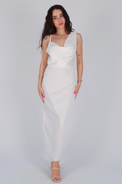 FACETTE Rochie de damă din satin alb cu o curea de umăr