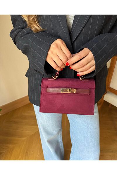 Tina İstanbul Geanta Nubuck Rosie Claret - Cu Husa Si Accesoriu Curea