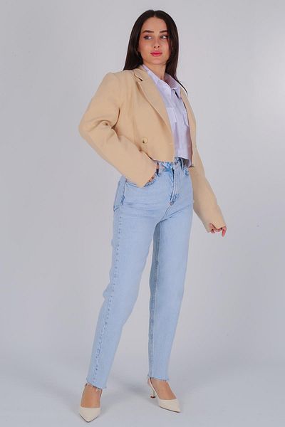 FACETTE Γυναικείο μπουφάν Crop Blazer με μπεζ κουμπιά
