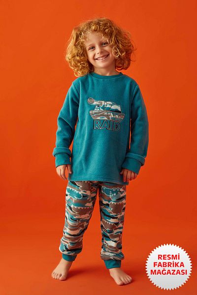 Aydoğan Boys Winter Fleece Pajamas Set - Turquoise, Long Sleeve A2-4 - 1669 - Aydogan ®