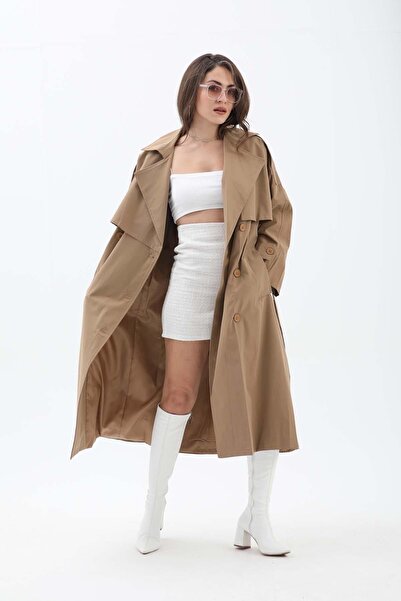 VAPUR TEKSTİL Beli Kuşaklı Allerli Apoletli Trençkot - Vizon