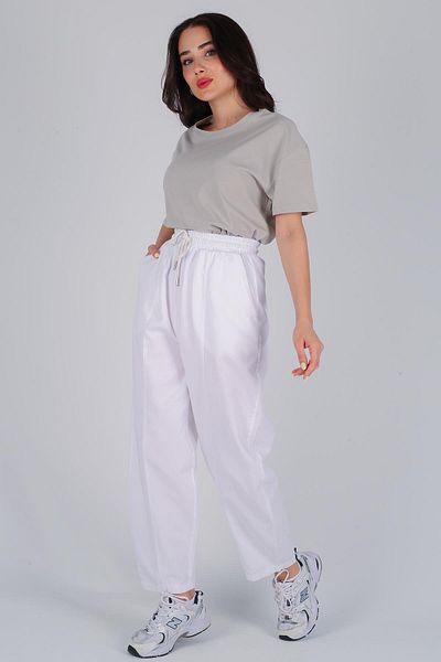 FACETTE Pantaloni de damă din gabardină cu tăietură cu balon alb
