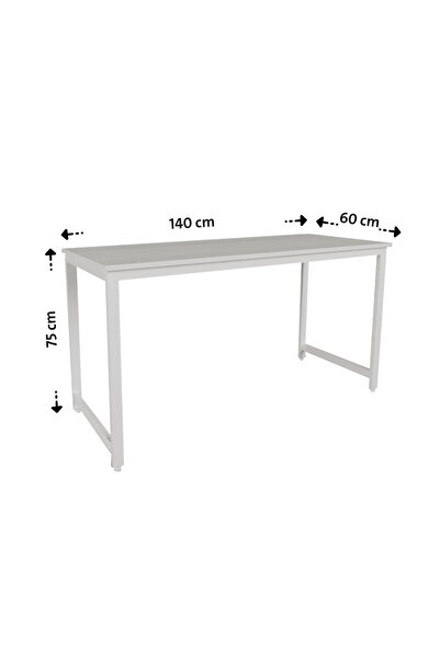 Flinder Beyaz Çalışma Masası, Bilgisayar Masası, Ofis Masası 60 X 140 CM Yemek Masası, Metal Ayaklı