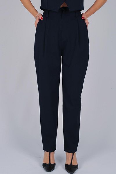 FACETTE Women's Navy Blue High Waist Carrot Pants