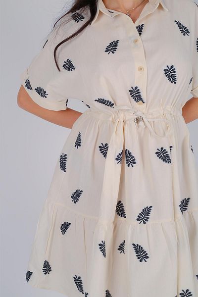 FACETTE Women's Black Embroidered Short Sleeve Dress