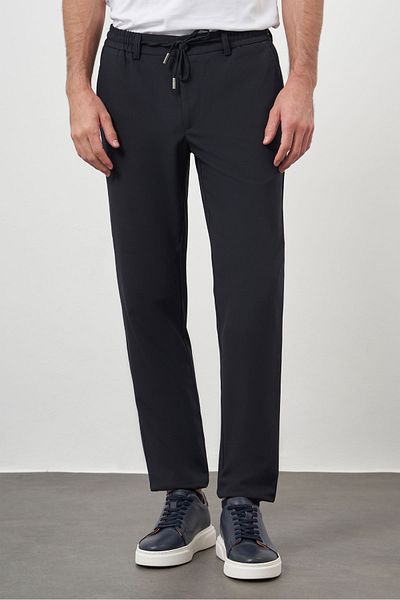 Morven Men's Navy Blue Polyviscon Trend Drawstring Jogger Slim Fit Sports Trousers