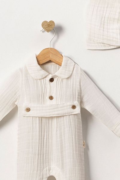 Minytrendy Men's Newborn Baby Organic Muslin Hat Kimono Jumpsuit Hospital Discharge Gift