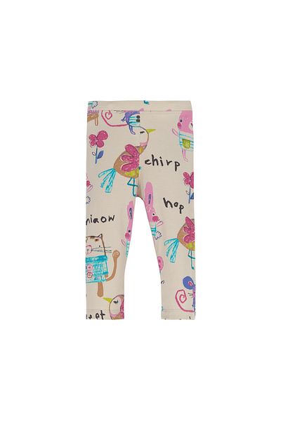 LOVETTI Girl's Beige Chirping Animals Patterned Knee-length Capri