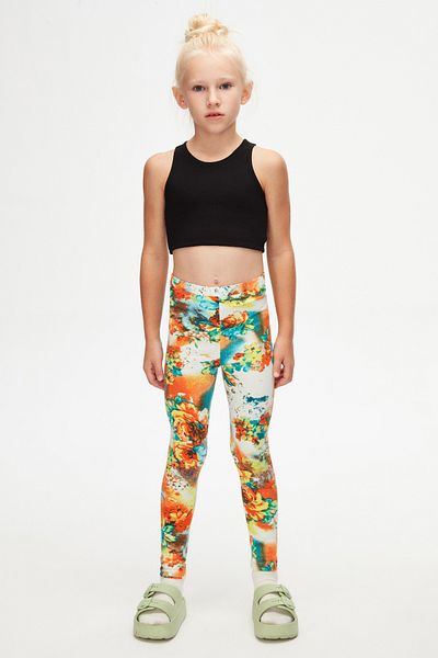 LOVETTI Girl's Orange Flower Patterned Winter Leggings