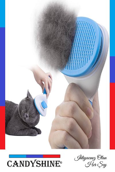 CandyShine Blue Button Pet Comb - Cat Dog Hair Collection Comb