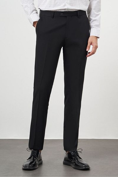 Morven Men's Black Polyviscon Basic Plain Pattern Slim Fit Classic Trousers