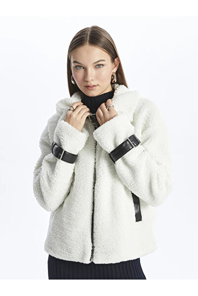 LC Waikiki Xside Ecru Women's Jacket Collar Plain Plush Coat