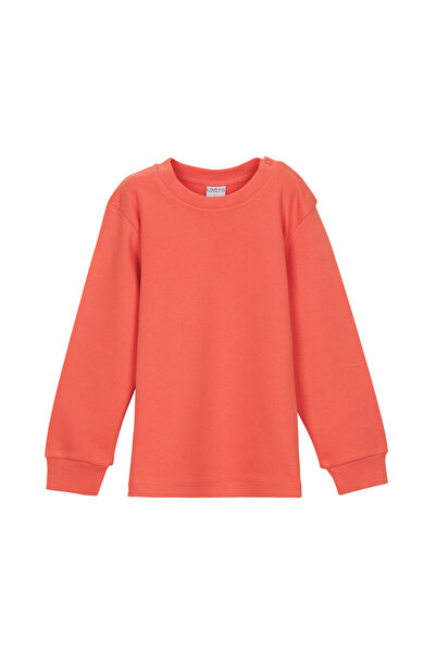 LOVETTI Açık Turuncu Basic Kız Çocuk Çıtçıtlı Sıfır Yaka Kışlık Uzun Kol Tişört
