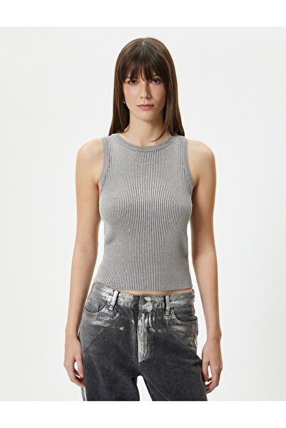 Koton Στράπλες με γιακά Halter Ασημί Μικτή Βισκόζη