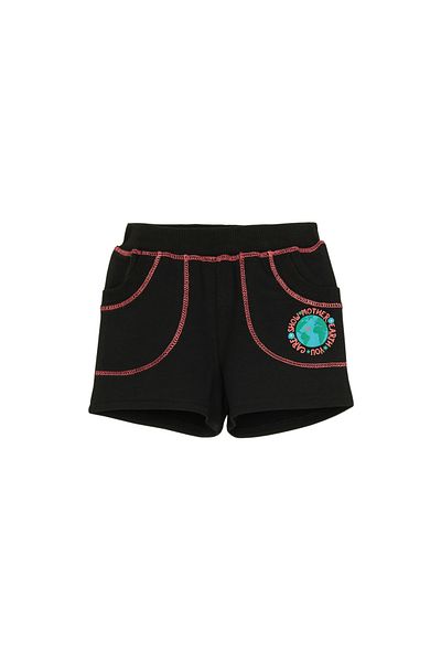 LOVETTI Black Two Thread World Printed Girls' Shorts with Pockets