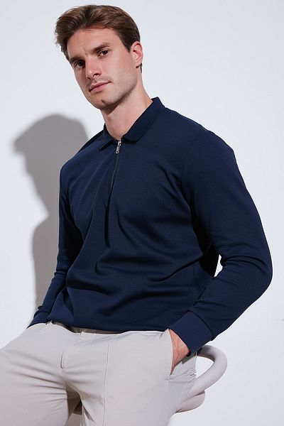 Buratti Ανδρικός ιδρώτας Polo Neck - Βαμβακερός, μισό φερμουάρ, κανονική εφαρμογή SWEAT 5905789
