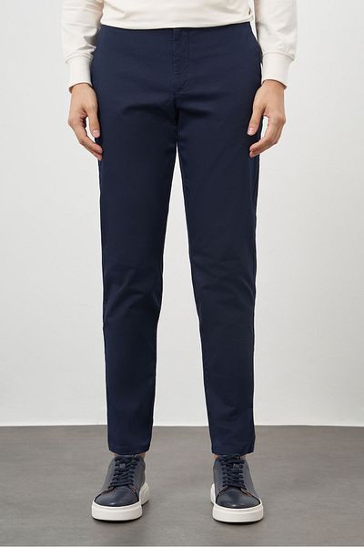 Morven Men's Navy Blue Cotton Side Pocket Slim Fit Chino Trousers