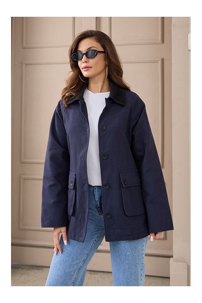 Elif Özbey Butik Jachetă de pânză cu guler de catifea bleumarin
