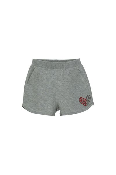 LOVETTI Light Gray Two Thread Heart Printed Girls' Shorts