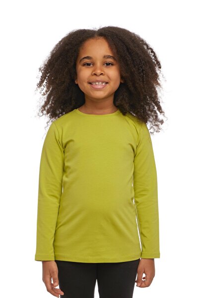 LOVETTI تي شيرت للأطفال للجنسين باللون الأخضر الزيتي - رقبة دائرية، كم طويل، ...