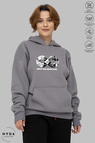 Nyda Collections Φούτερ με στάμπα Ataturk Unisex Oversize - Μακρυμάνικο, Κουκούλα, Βαμβακερό
