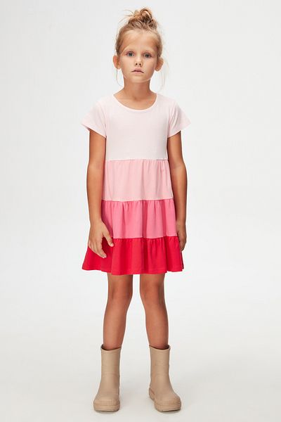 LOVETTI PinK-Fuchsia Layered ColorFul Short Sleeve Dress for Girl