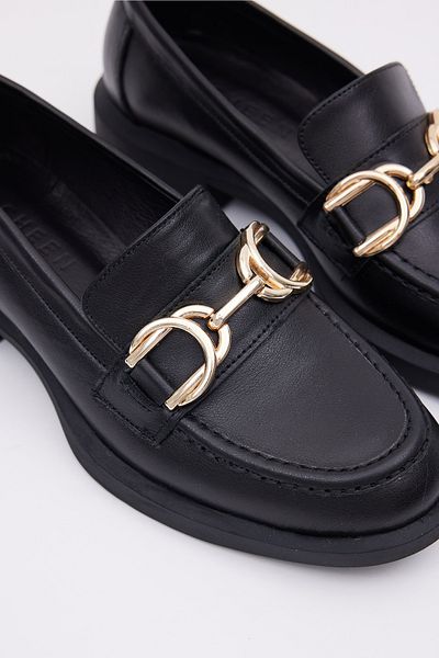 Lacheen 1081 Buckle Genuine Leather Women's Loafer Shoes