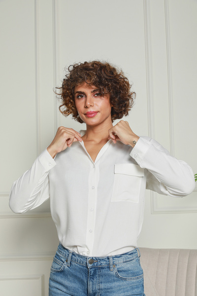 Butik Bela Sa džepovima Viskoza Košulja Model br: 1500058
