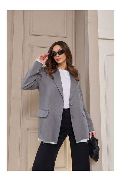 Elif Özbey Butik Jachetă cu dungi din țesătură premium gri