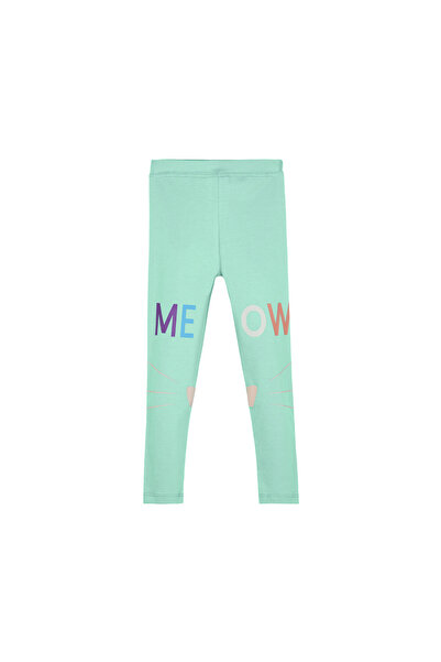 LOVETTI Πράσινο εποχιακό κοριτσίστικο καλσόν - Soft Meow Face Printed