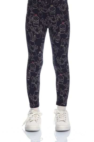 LOVETTI Patterned Line Art Cactus Summer Tights for Girls